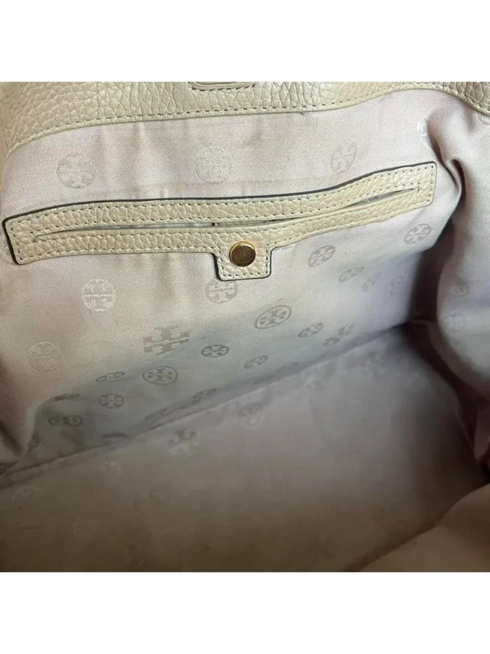 Tory Burch Taylor Beige/Light Pink Leather Tote Bag Braided Handles Classic Chic